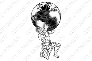 Atlas Titan Holding Globe Greek Myth Illustration