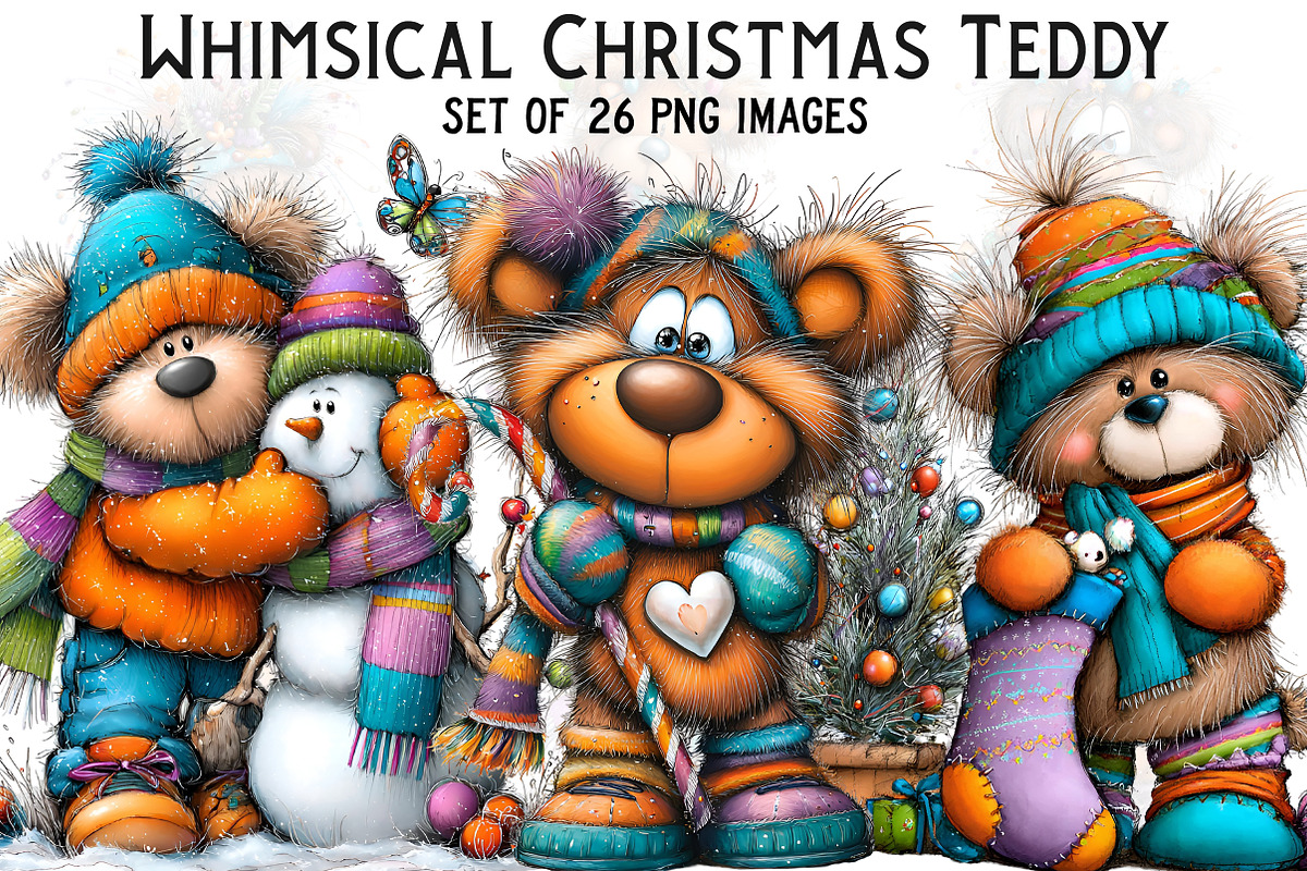 Whimsical Christmas Teddy Clipart, an Illustration by Craft Nest (Photo 1 of 8)