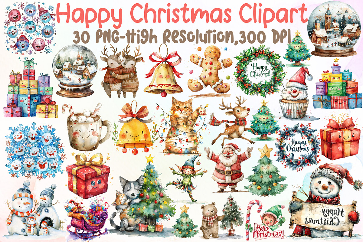 Happy Christmas Clipart Bundle, an Illustration by Sublimation Artist (Photo 1 of 6)