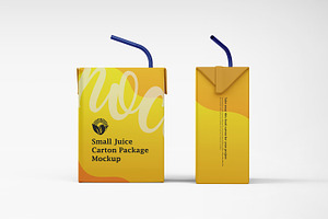 Small Juice Carton With Straw Mockup