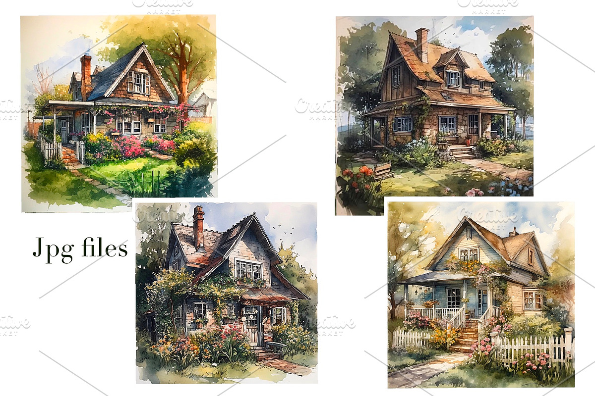 Cottages and gazebos, watercolor, an Object Illustration by AkvarelRiver (Photo 9 of 9)