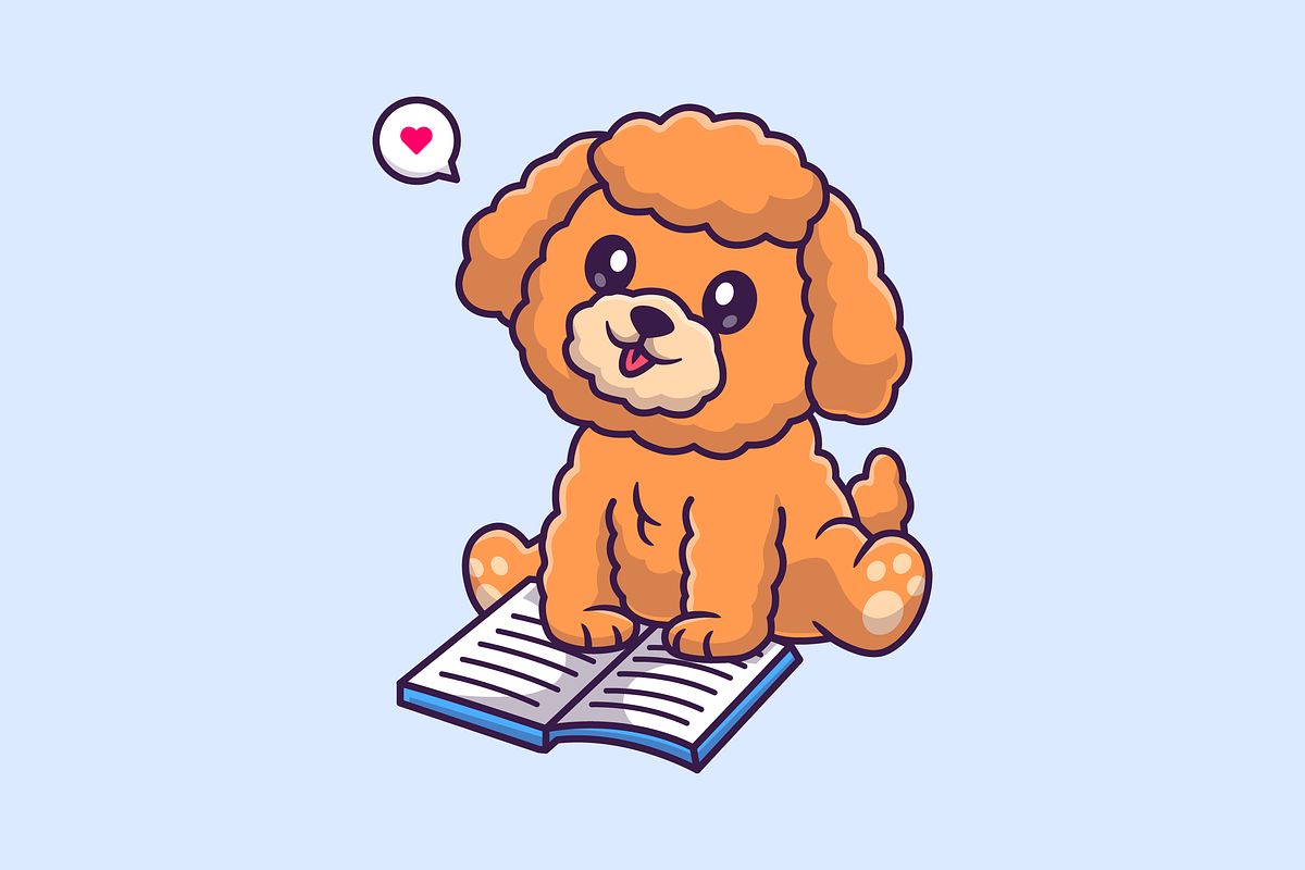 Cute Poodle Dog Reading Book Cartoon, an Animal Illustration by Catalyst Labs