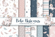 Digital Paper Pack Boho Unicorns, a Pattern Graphic by lindoet23 (Thumbnail 1 of 4)