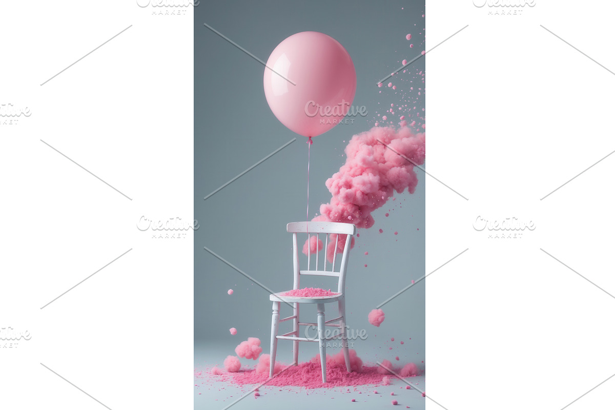 Pink balloon tied to a white chair, an Illustration by tilialucida