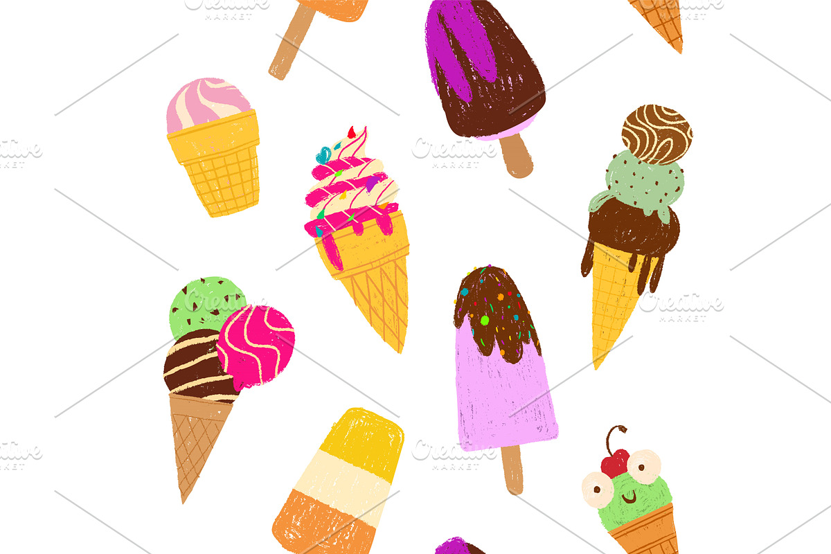 Crayon ice cream seamless pattern, a Food Illustration by art PVP - market