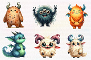 Cute monsters watercolor clipart, an Illustration by CreationArt (Thumbnail 4 of 5)