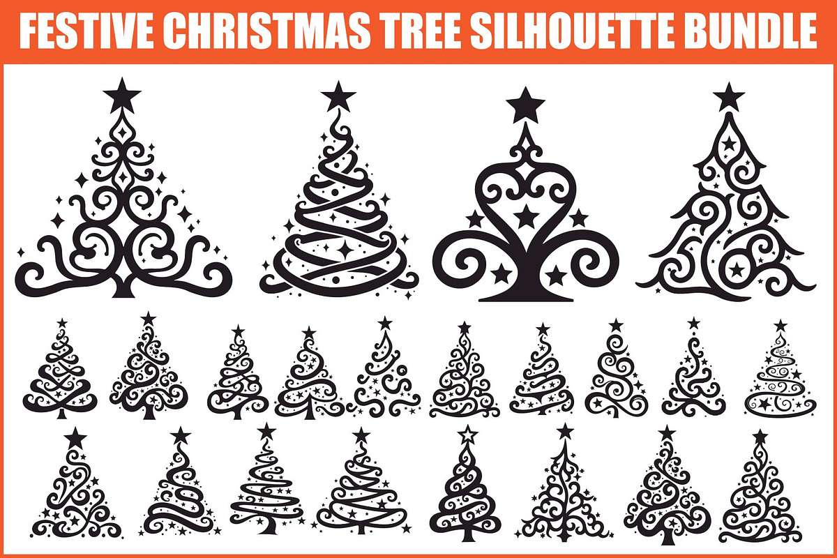 Elegant Christmas Tree Silhouette Se, an Illustration by balal (Photo 1 of 21)
