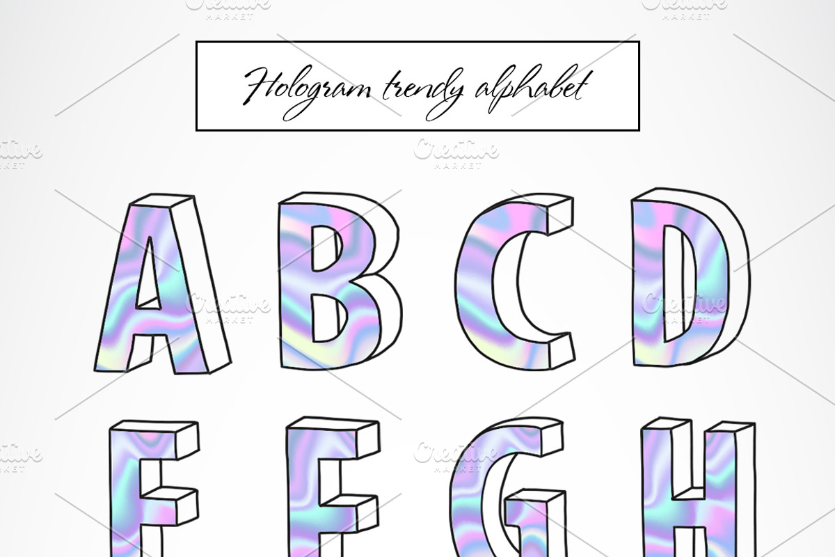 Modern holographic alphabet, a Decorative Illustration by A.Lila (Photo 2 of 5)