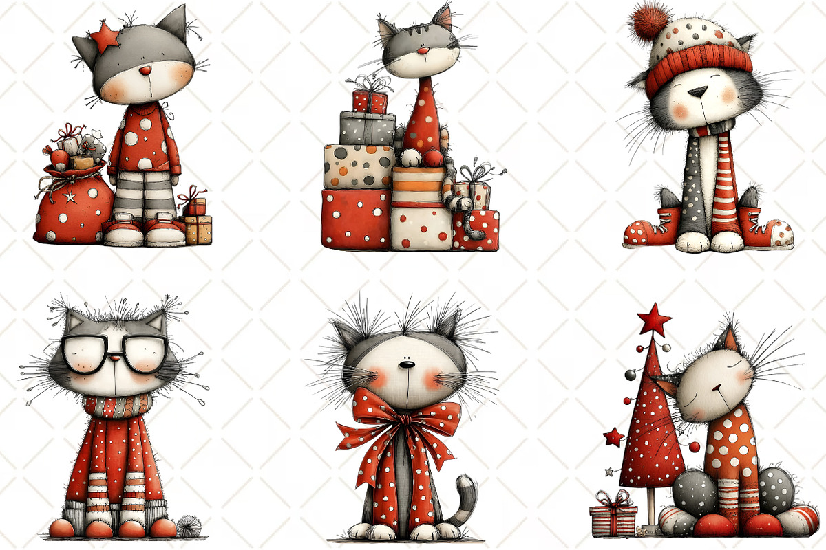 Christmas Cat Clipart, an Illustration by Black Bird Studio (Photo 2 of 6)