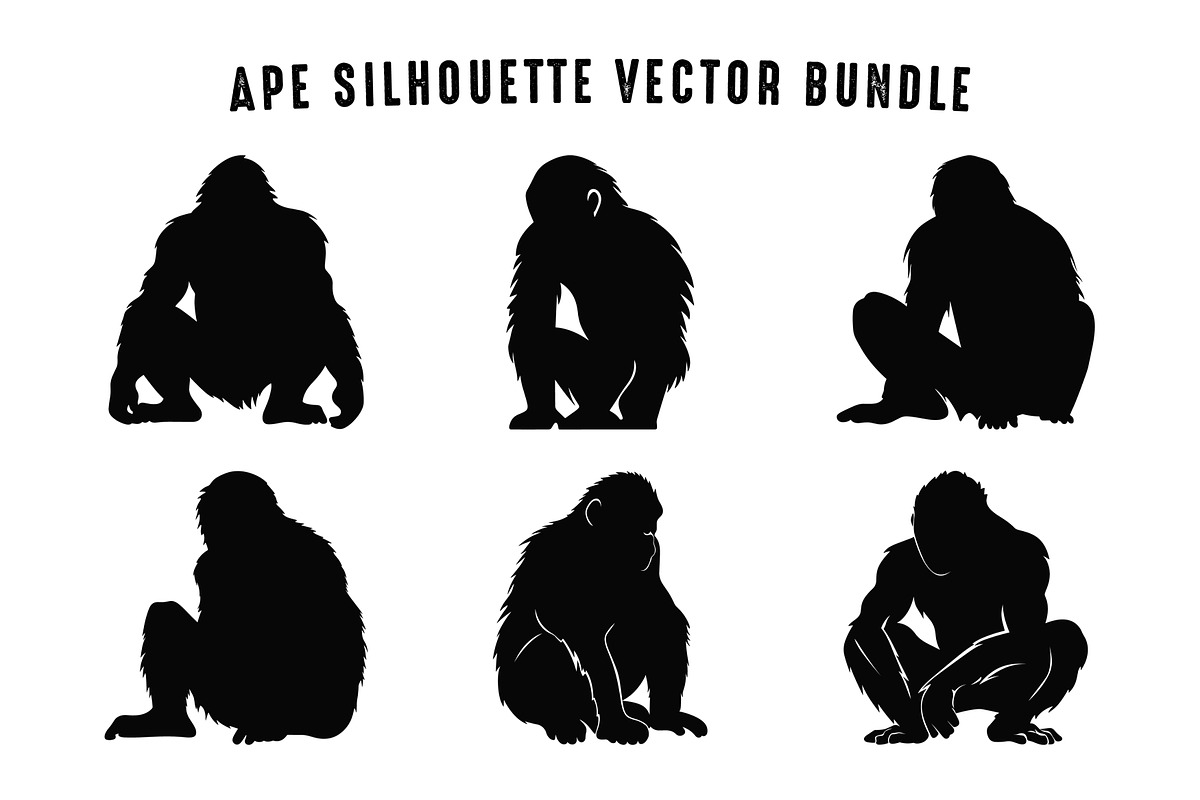 Chimpanzee Ape Silhouette SVG Set, an Animal Illustration by Gfx Expert Team (Photo 2 of 3)