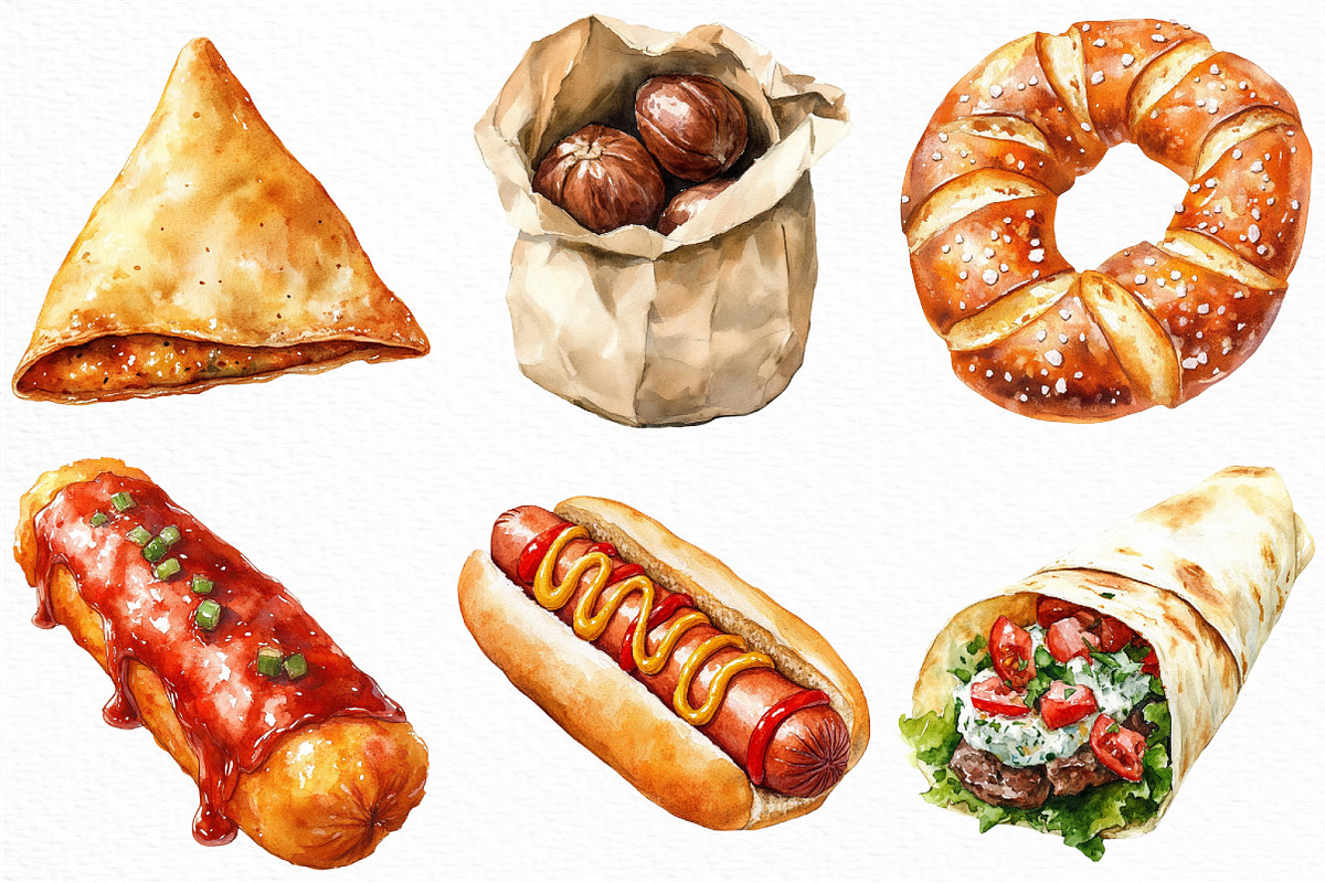 Watercolor Street Food Clipart, an Illustration by Craft Nest (Photo 2 of 6)