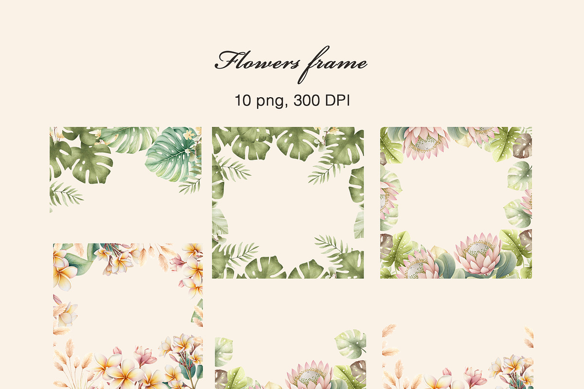 Watercolor Floral Frames Clipart, an Object Illustration by Pattern + watercolor (Photo 2 of 5)