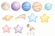 Watercolor Astronaut Clipart Bundle, a Person Illustration by Villa 11 Estudio (Thumbnail 4 of 7)