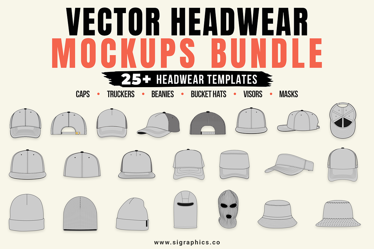 25+ Vector Headwear Mockups Bundle, a Hat Mockup by S.i. Graphics (Photo 1 of 4)