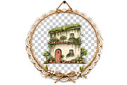 Green Summer Home Watercolor Clipart, an Illustration by DreamArtGraphic (Thumbnail 6 of 8)