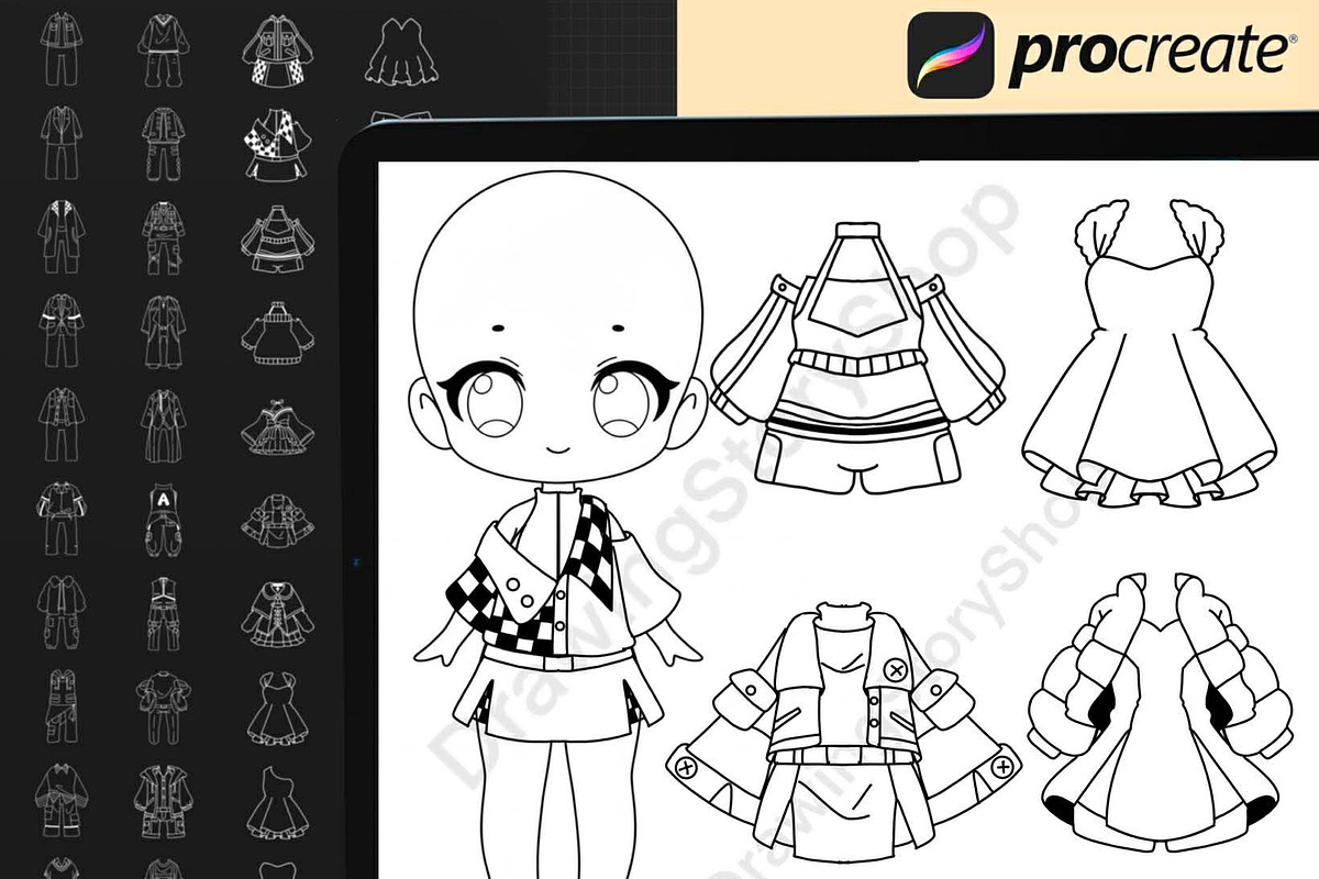 100 Procreate Chibi Clothes Stamp, a Brush Add-On by DrawingStoryShop (Photo 3 of 5)