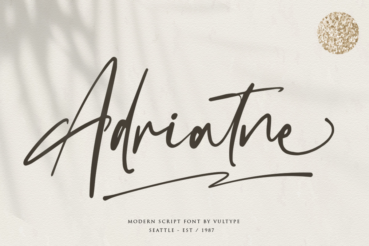 Adriatne - Modern Script Font, a Script Font by Vultype Co. (Photo 1 of 9)