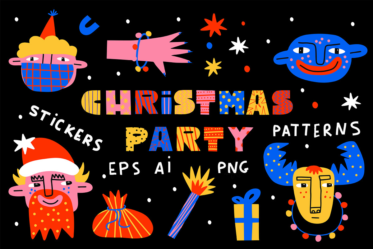 80s Christmas vibrant crazy stickers, an Illustration by okchizh (Photo 1 of 7)