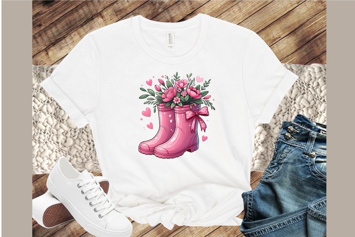 Pink Boots with Summer Flowers PNG, an Illustration by Sublimation Artist (Photo 4 of 6)