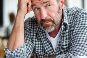 Thoughtful construction worker, an Industrial Photo by MistyDay