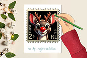 christmas reindeer Postage Stamps, an Illustration by CreationArt (Thumbnail 2 of 6)