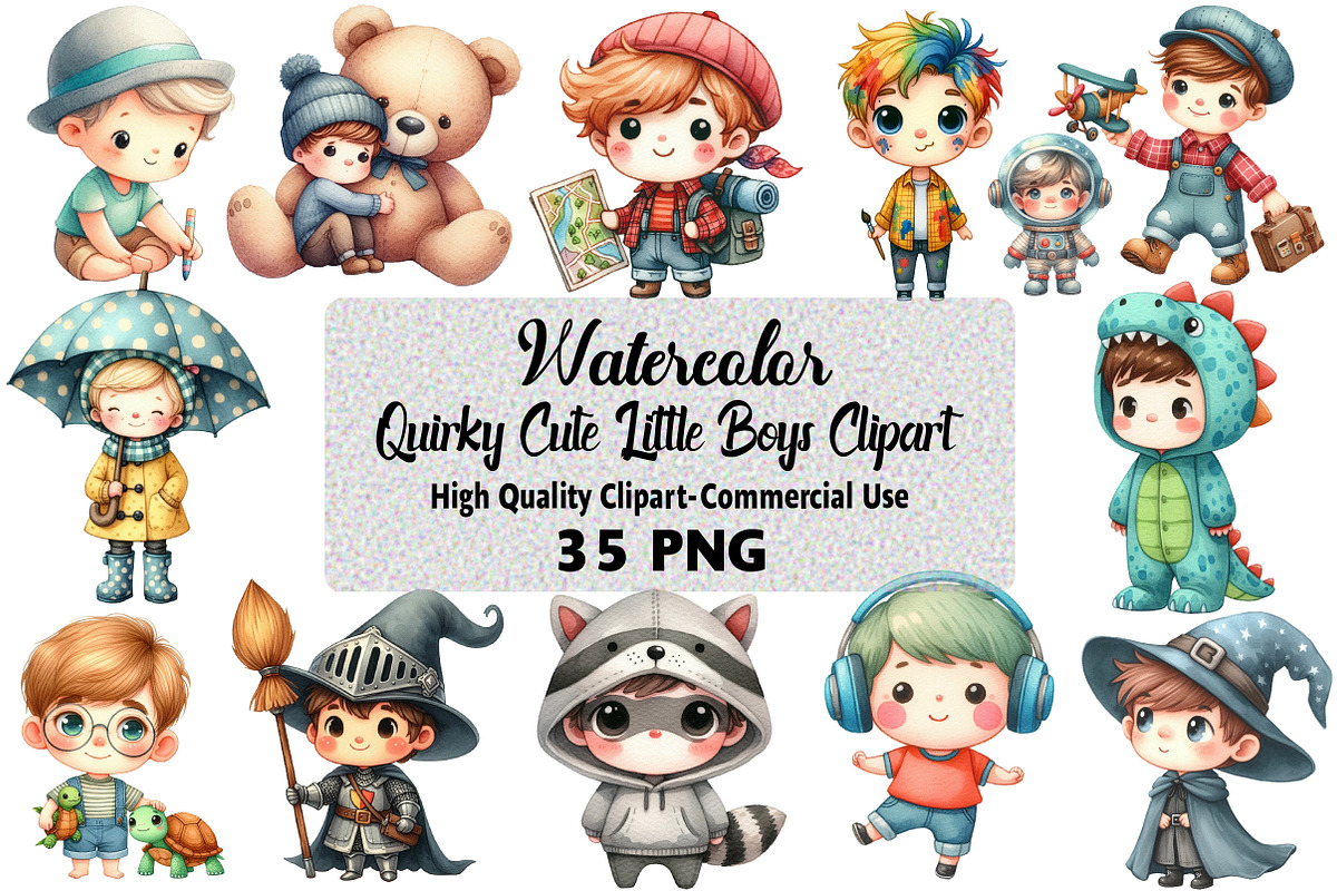 Quirky Little Boys Clipart Bundle, an Illustration by Daily.Designs (Photo 1 of 5)