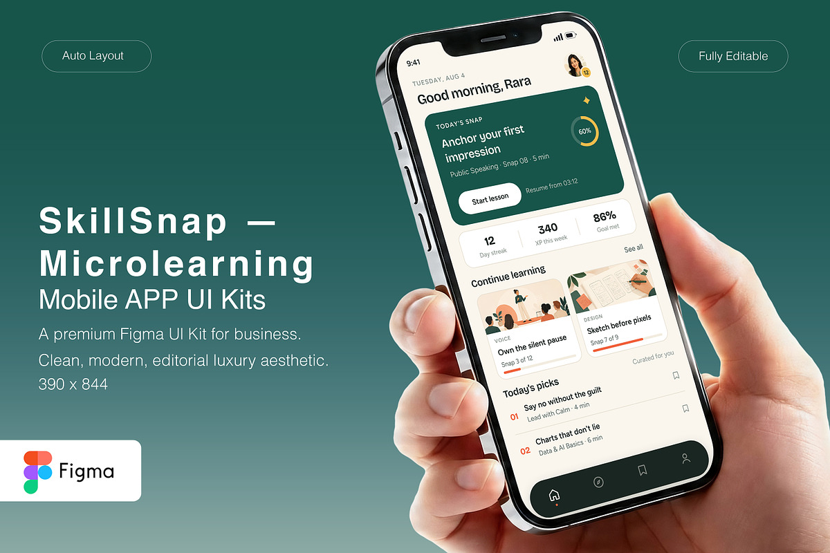 Microlearning Mobile App UI Kit, an UI Kit Template by Pitchlook.Studio (Photo 1 of 4)
