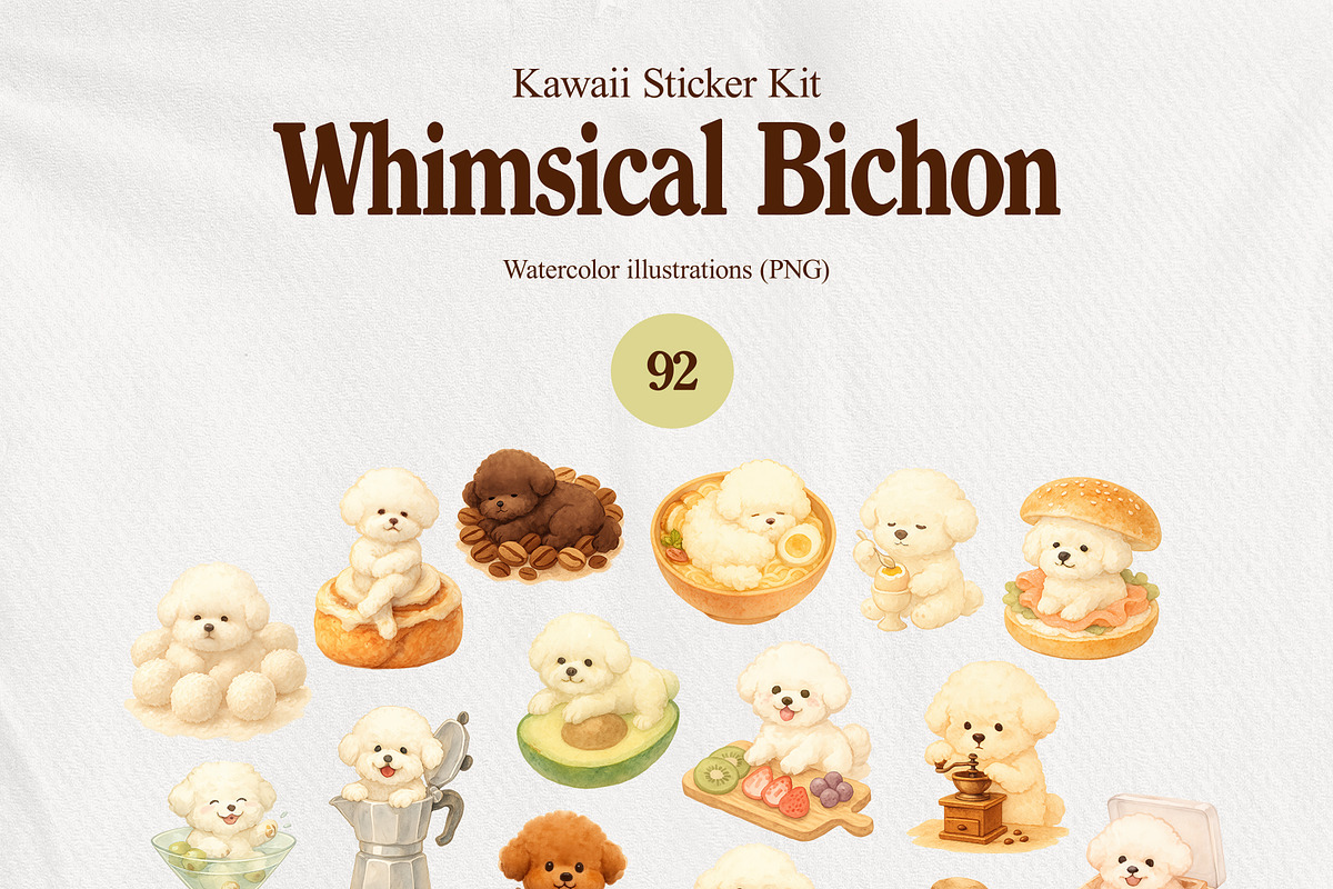 Whimsical Bichon: Kawaii Sticker Kit, an Animal Illustration by divanovskaya_nv (Photo 6 of 18)