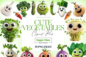 Cute Vegetables Clipart, Cute Carrot, a Food Illustration by BrushstrokeArtGB