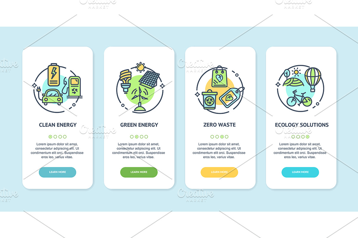Green Energy App Screens Cards Set., a Templates & Theme by Vector and Templates