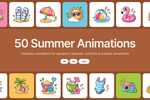 50 Animated Summer Flat Icons, an Emoji Icon by Vectors Market