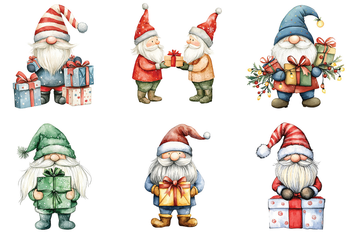 Christmas Gnomes & Gifts Clipart, an Illustration by CraftArtStudio (Photo 3 of 6)