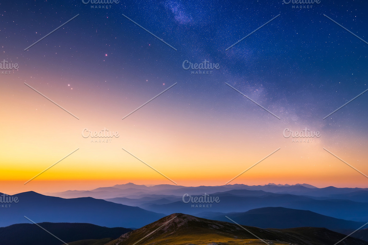 Mountainous landscape under starry s, a Photo by Dvoevnore photos (Photo 1 of 2)