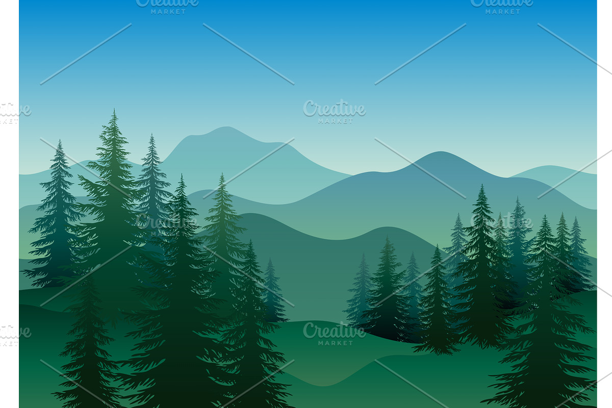 Trees and Mountains, an Illustration by Ok-sana