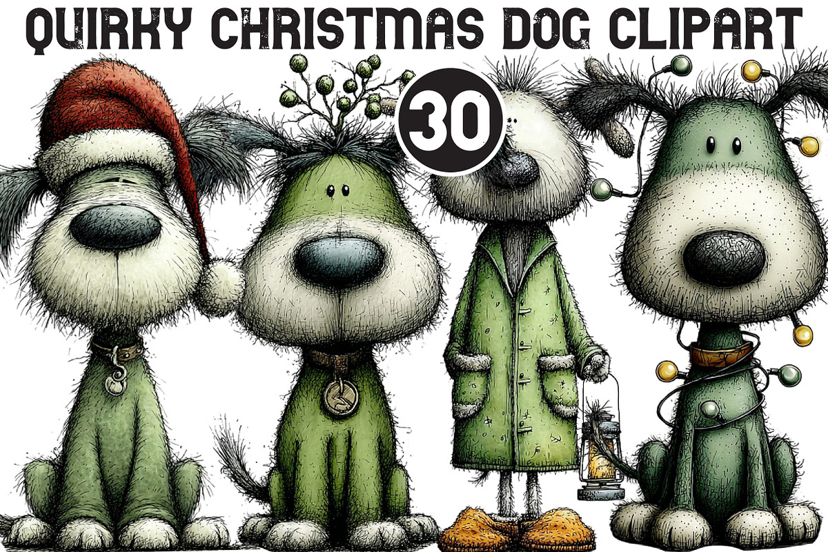 Quirky Christmas Dog Clipart, an Illustration by Black Bird Studio (Photo 1 of 6)