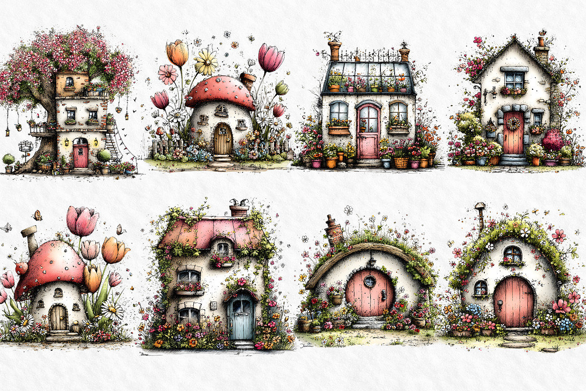 Whimsical Spring House Clipart, an Illustration by Watercolor design (Photo 6 of 6)
