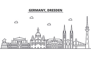 Germany, Dresden Architecture Line Skyline Illustration. Linear Vector Cityscape With Famous Landmarks, City Sights, Design Icons. Landscape Wtih Edit