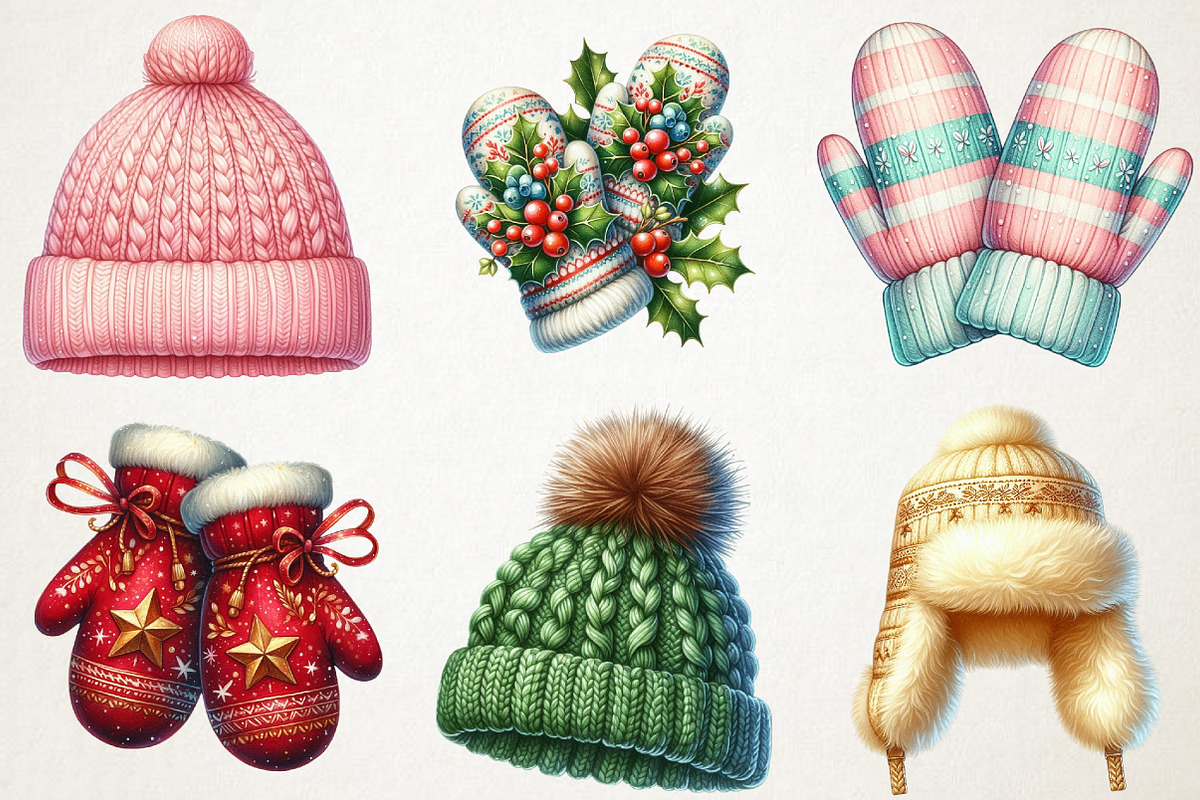 Cozy Winter Mittens & Hats Clipart, an Illustration by RobertsArt (Photo 7 of 7)