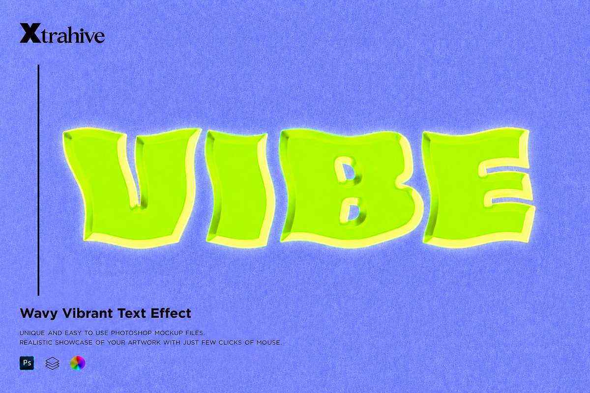 Wavy Vibrant Text Effect Mockup, a Layer Style Add-On by Xtrahive (Photo 1 of 2)