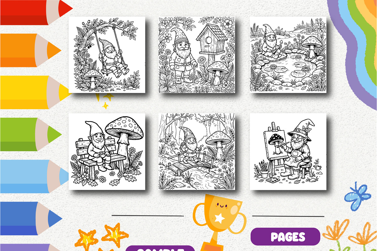 Gnomes Mushroom Garden Coloring, a Seasonal Illustration by Design Zone (Photo 3 of 5)