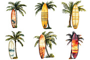 Tropical Surf & Palm Tree Clipart, an Illustration by Pixels.Craft (Thumbnail 2 of 10)