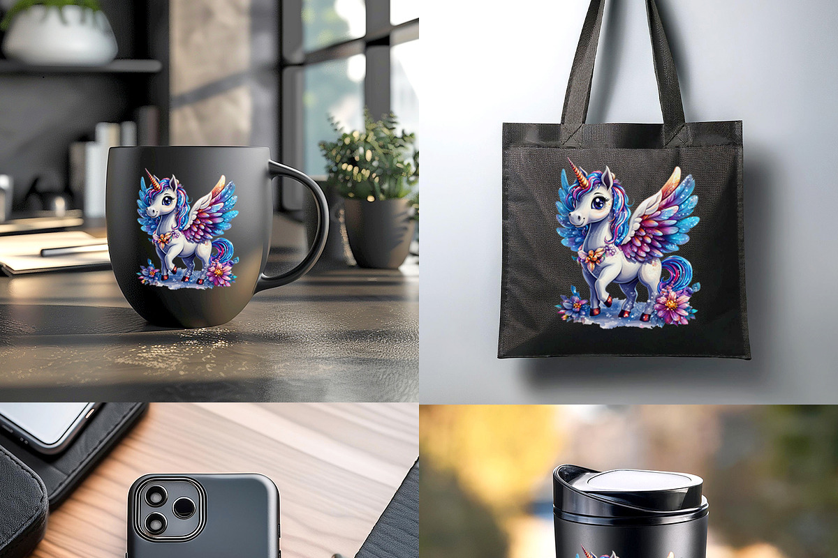 Cartoon unicorn pegasus with wings., an Animal Illustration by yod67 (Photo 6 of 9)