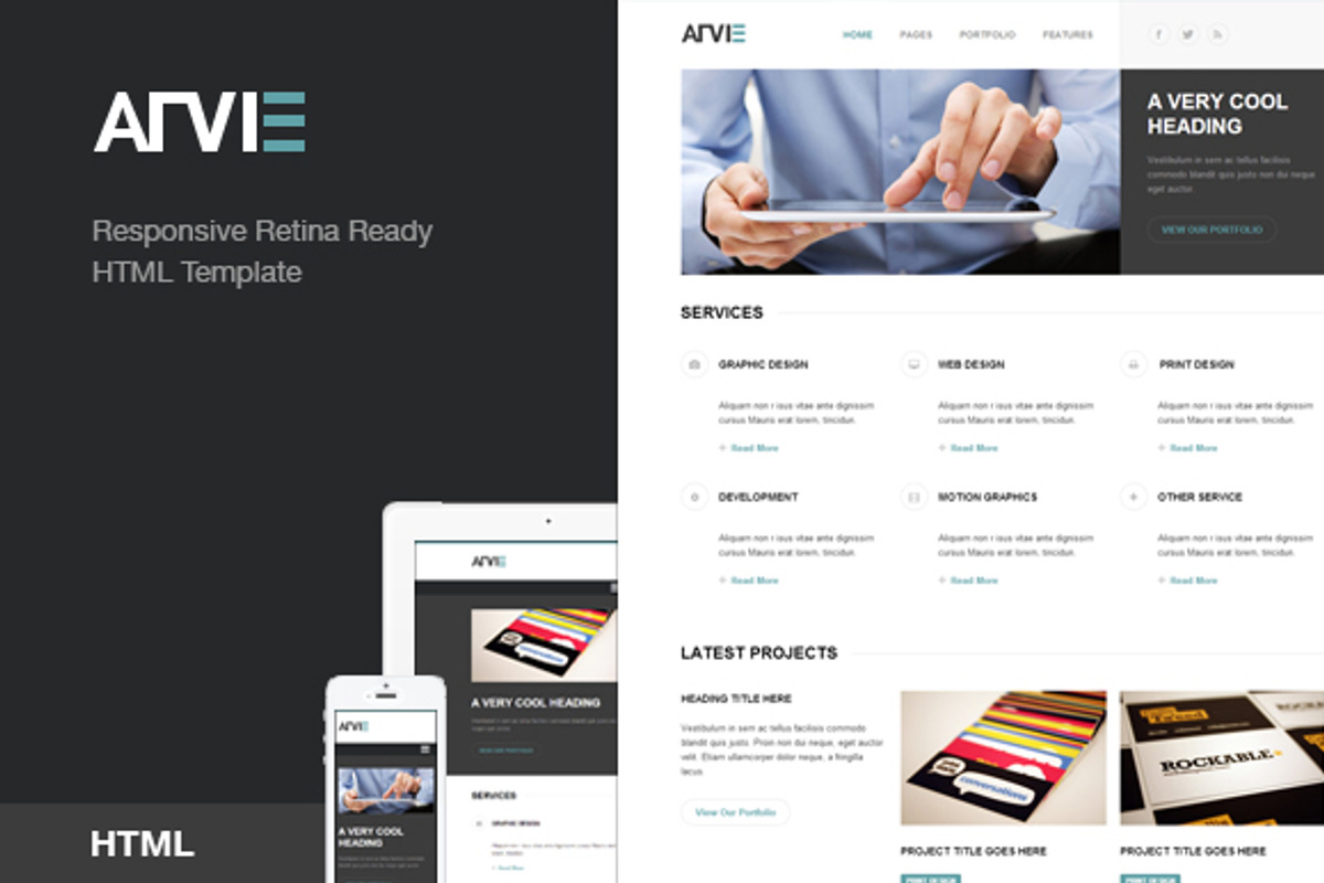 Arvie - Flat Responsive Retina, a Websites & App Template by burnstudio (Photo 1 of 5)