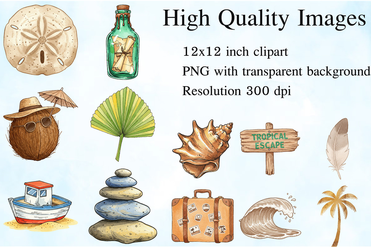 Sepia Tropical Beach Clipart, an Illustration by Craft Nest (Photo 2 of 5)