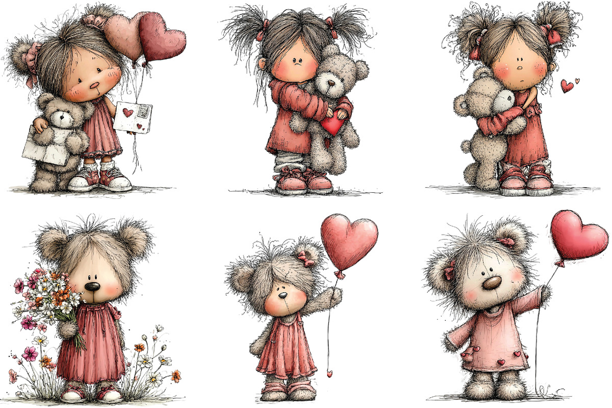 Whimsical Teddy Bear Girl Clipart, an Illustration by CraftArtStudio (Photo 5 of 6)