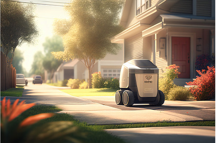 Self driving devivery robot on city, a Transportation Photo by Sergey Mironov's store