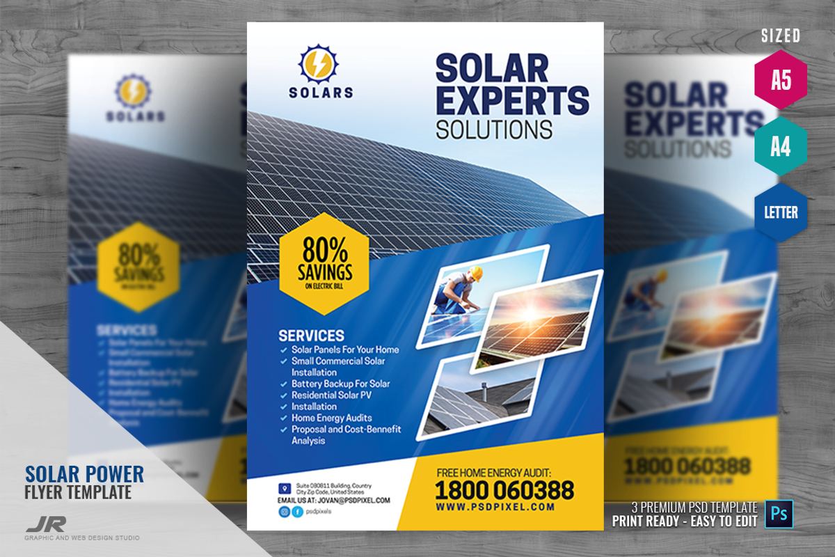 Solar Power Services Flyer, a Flyer Template by PSDPixel, image size:1200x800