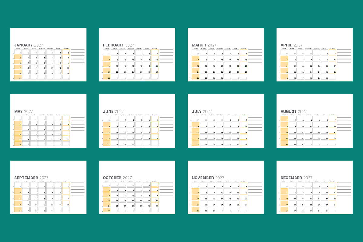 Modern 2027 Vector Calendar EPS, a Texture Illustration by mikhailmorosin (Photo 1 of 4)