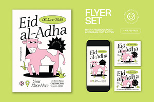 Green Eid al-Adha Flyer Set, a Flyer Template by graphicook
