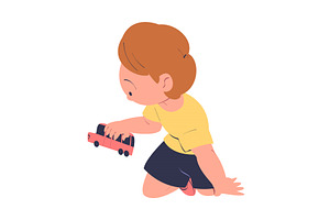 Little Boy Playing With Toy Car